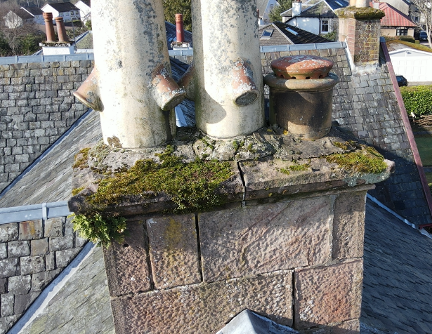 Close-up image of stone chimney